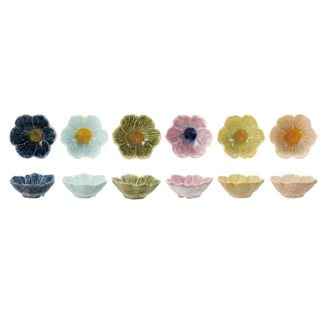 Flower Stoneware Sauce Bowls, Set of 6