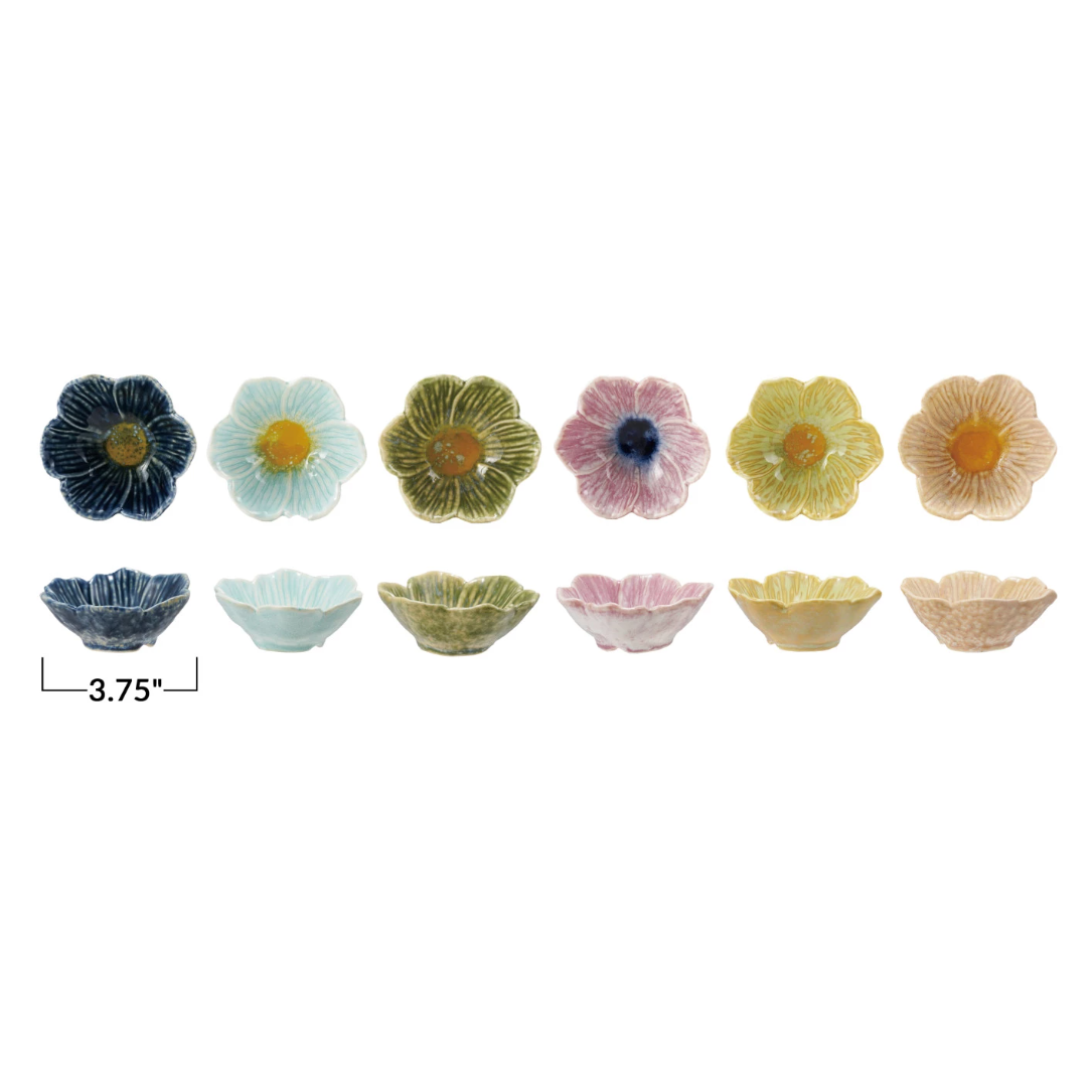 Flower Stoneware Sauce Bowls, Set of 6