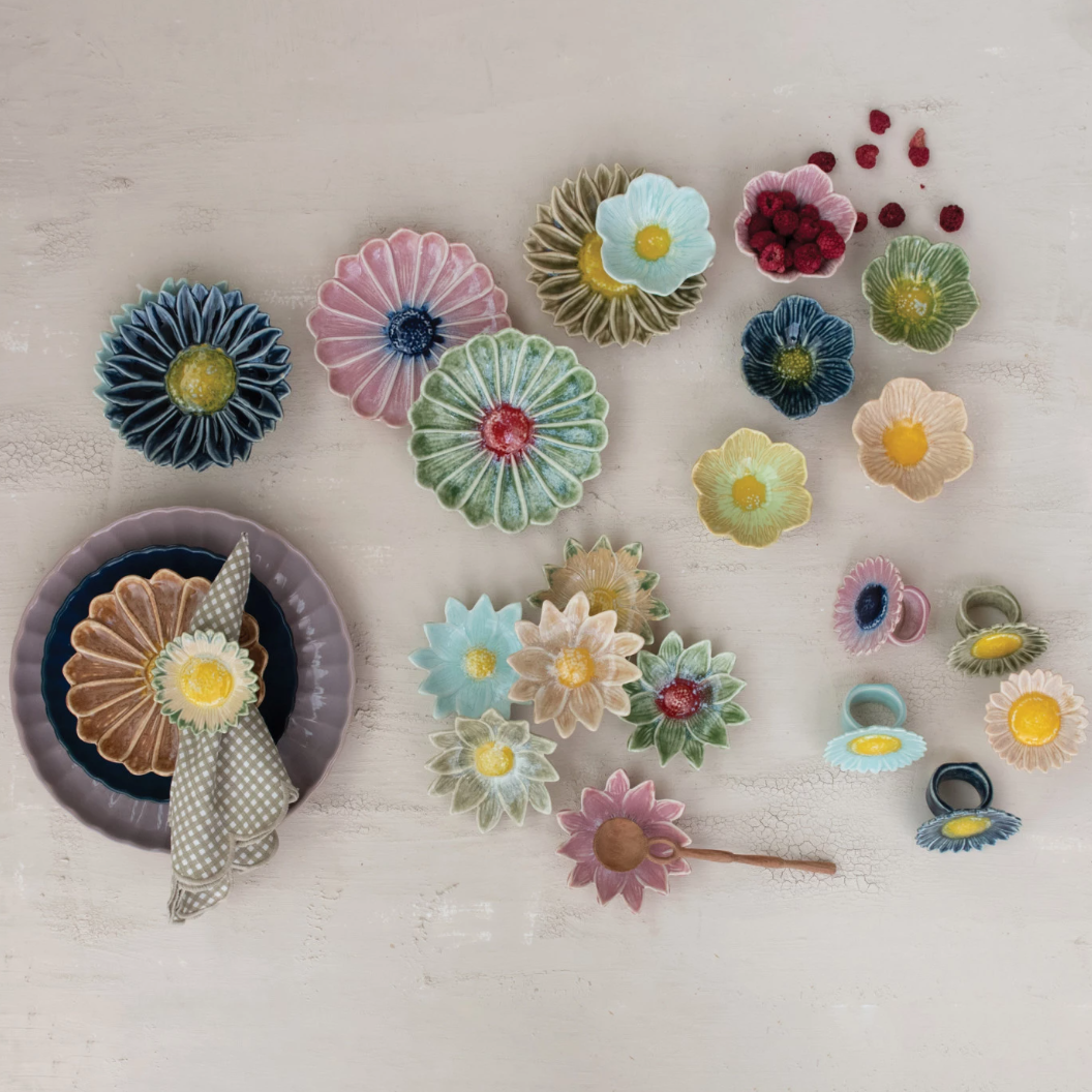 Flower Stoneware Sauce Bowls, Set of 6