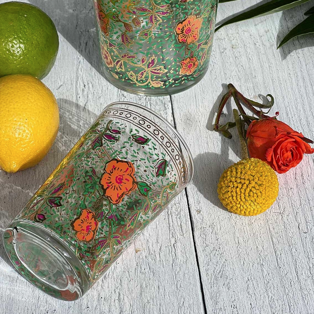 Moroccan Hand Painted Garden Tea Glass, Set of 2