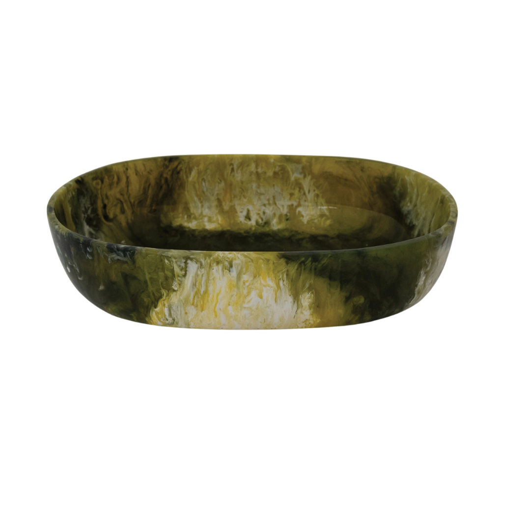 Green Marbled Oval Resin Bowl