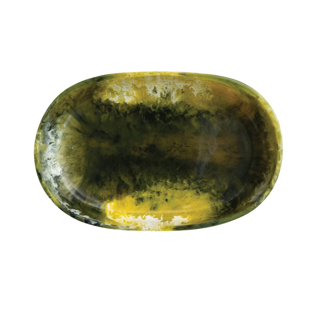 Green Marbled Oval Resin Bowl