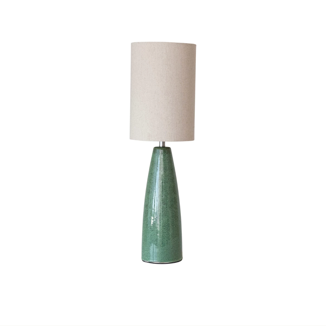 Handmade Green Table Lamp with Linen Shade