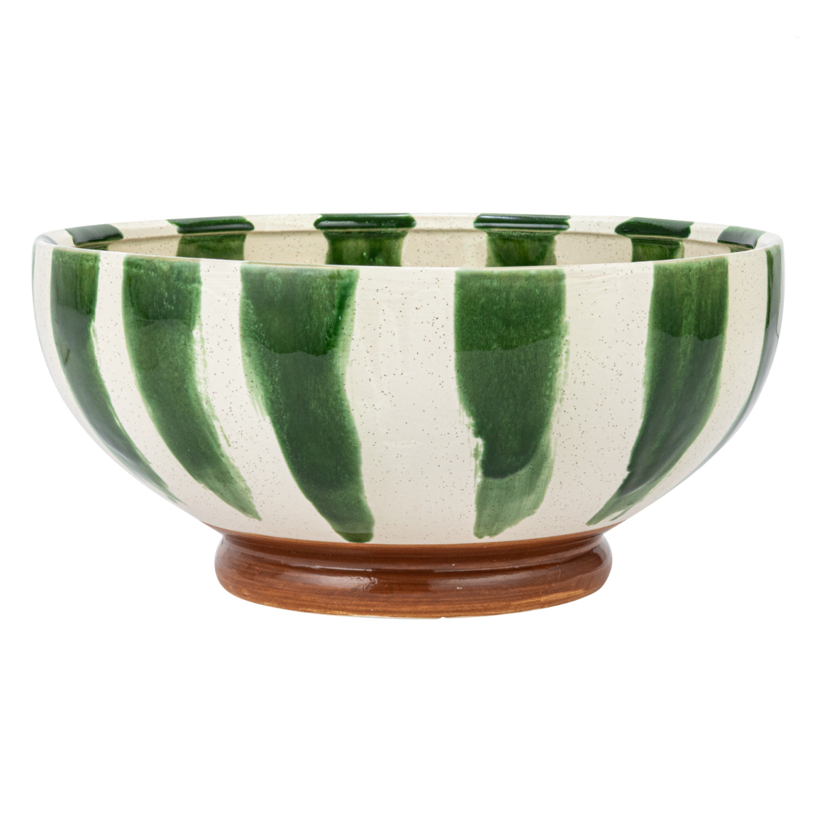 Green Striped Footed Serving Bowl