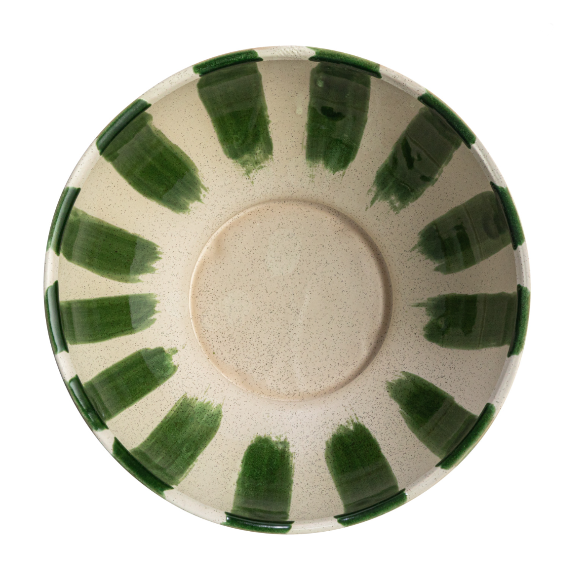 Green Striped Footed Serving Bowl
