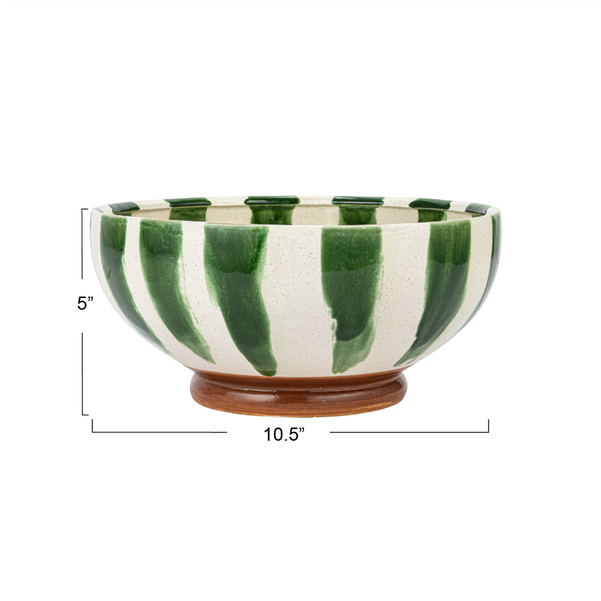 Green Striped Footed Serving Bowl
