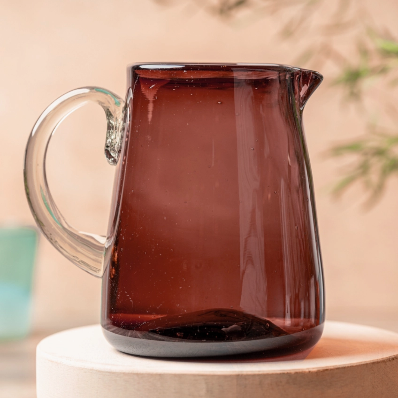 Hand Blown Glass Pitcher, Tamarind
