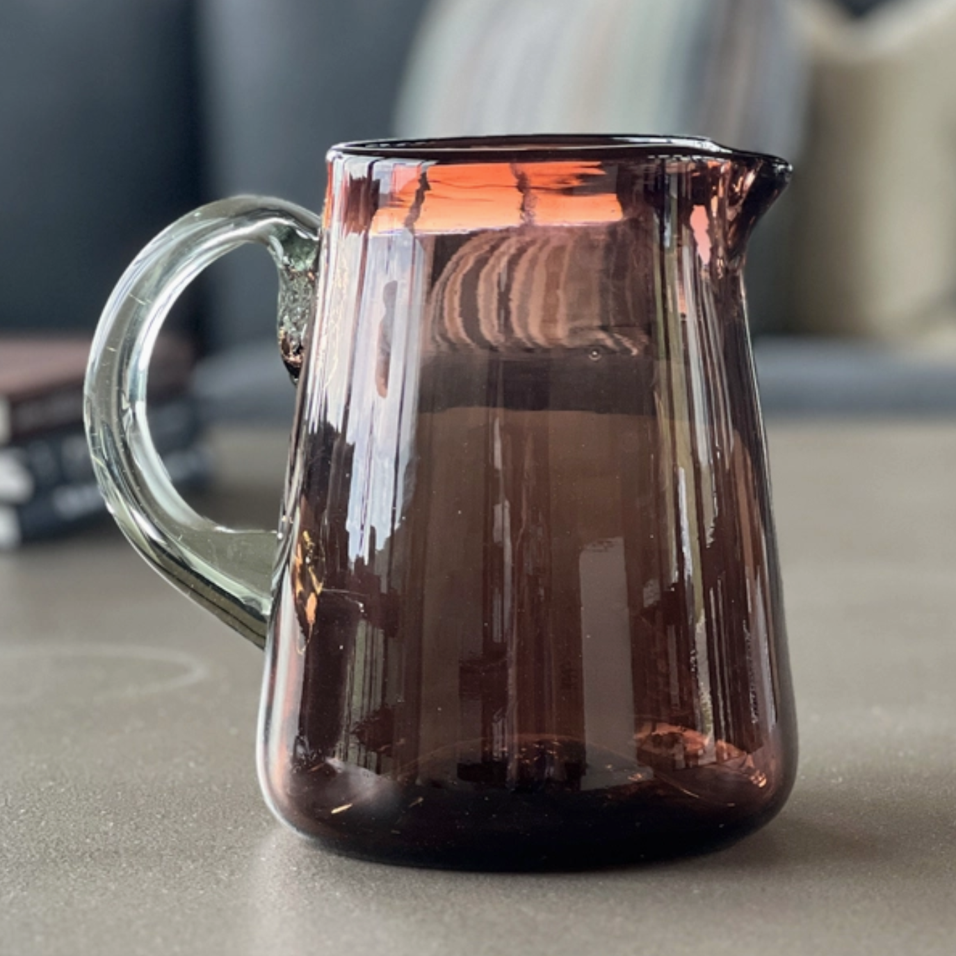 Hand Blown Glass Pitcher, Tamarind
