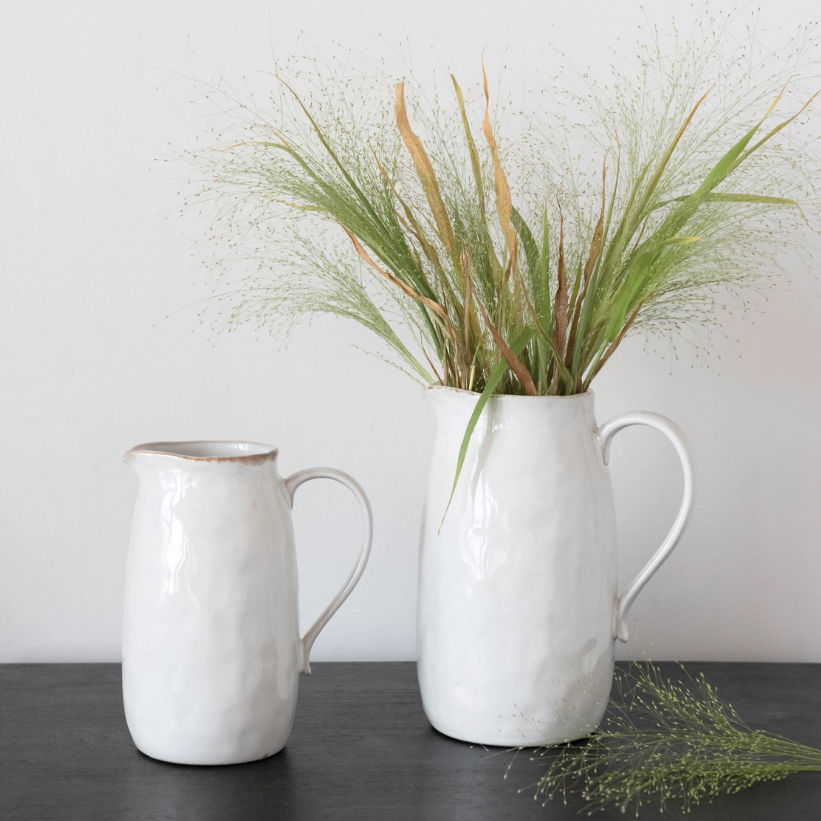 Handcrafted White Stoneware Pitcher