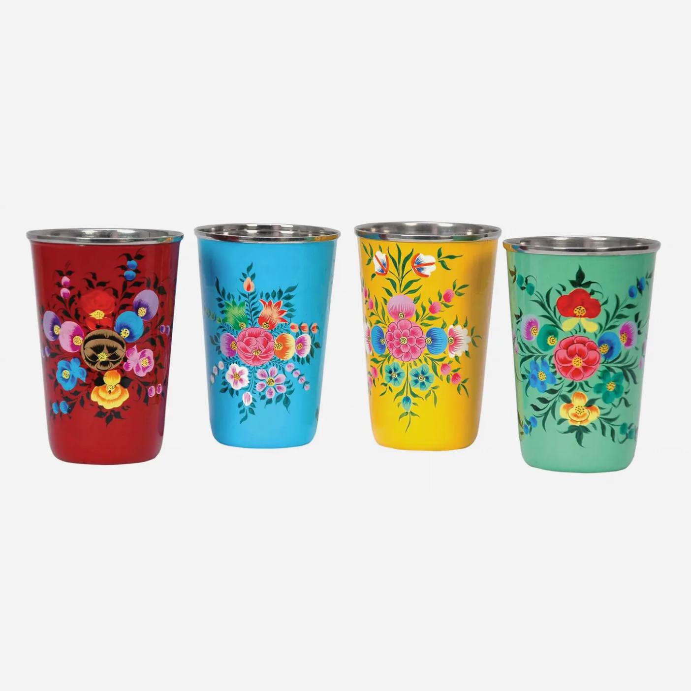 Hand Painted Stainless Steel Cups, Set of 4