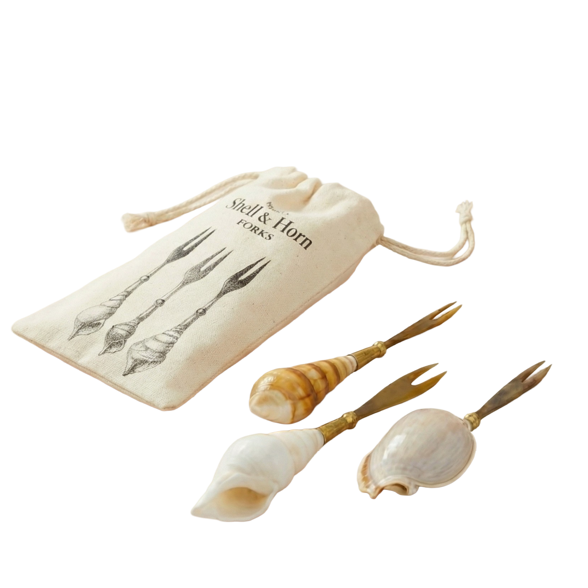 Horn and Seashell Forks, Set of 3