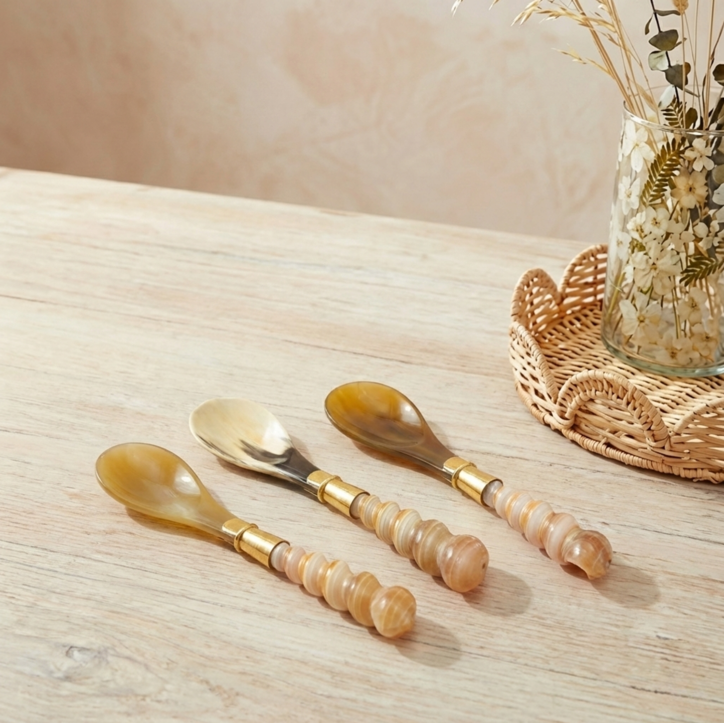 Horn and Seashell Spoons, Set of 3