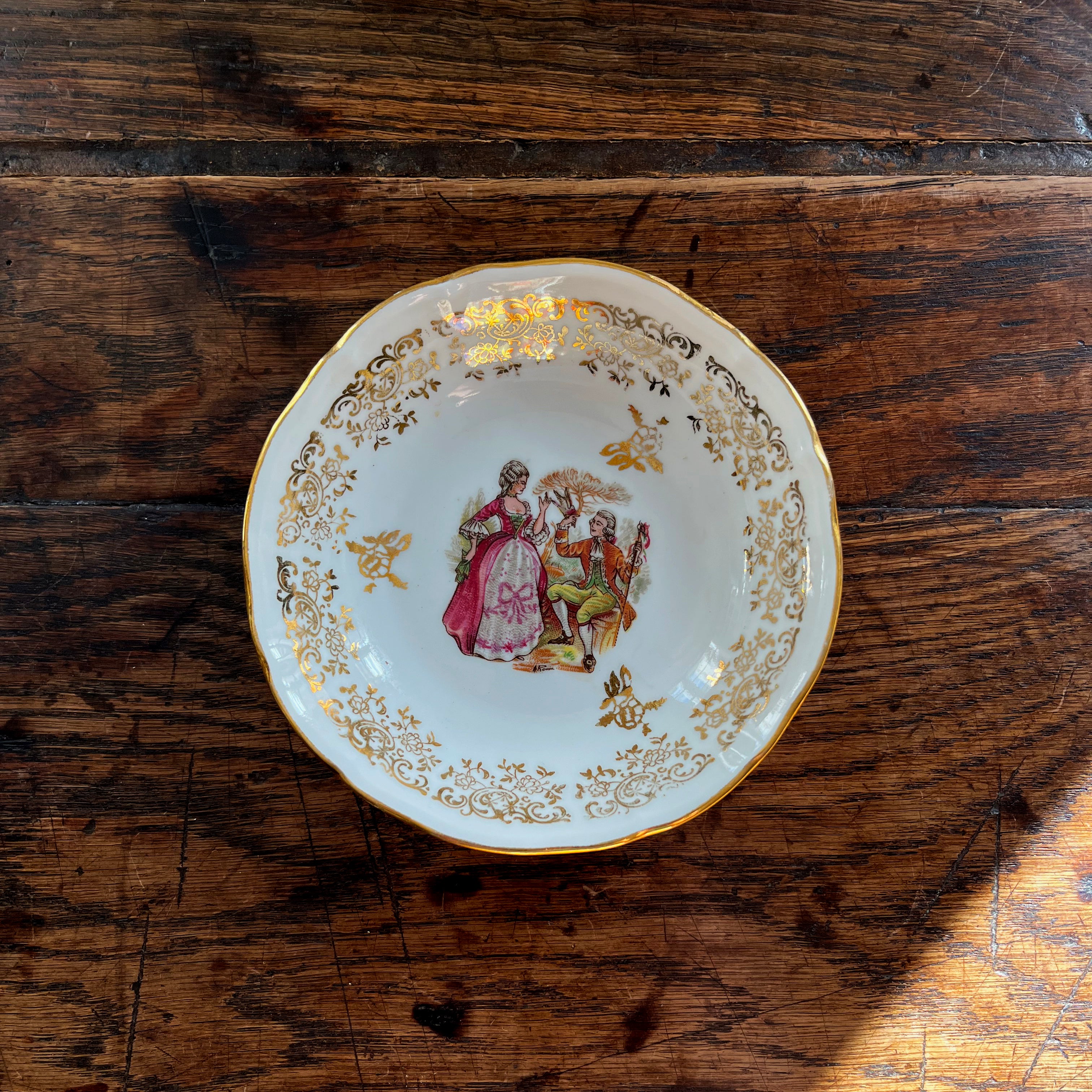 Vintage Small Shallow Bowl with Gold Border