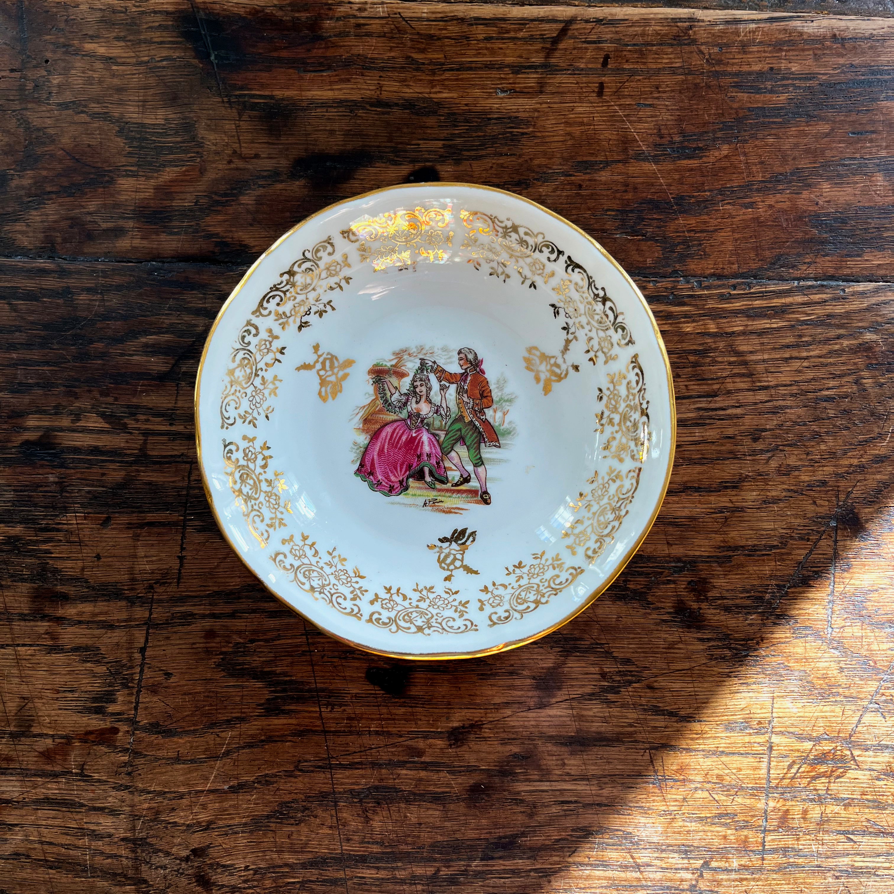 Vintage Small Shallow Bowl with Gold Border