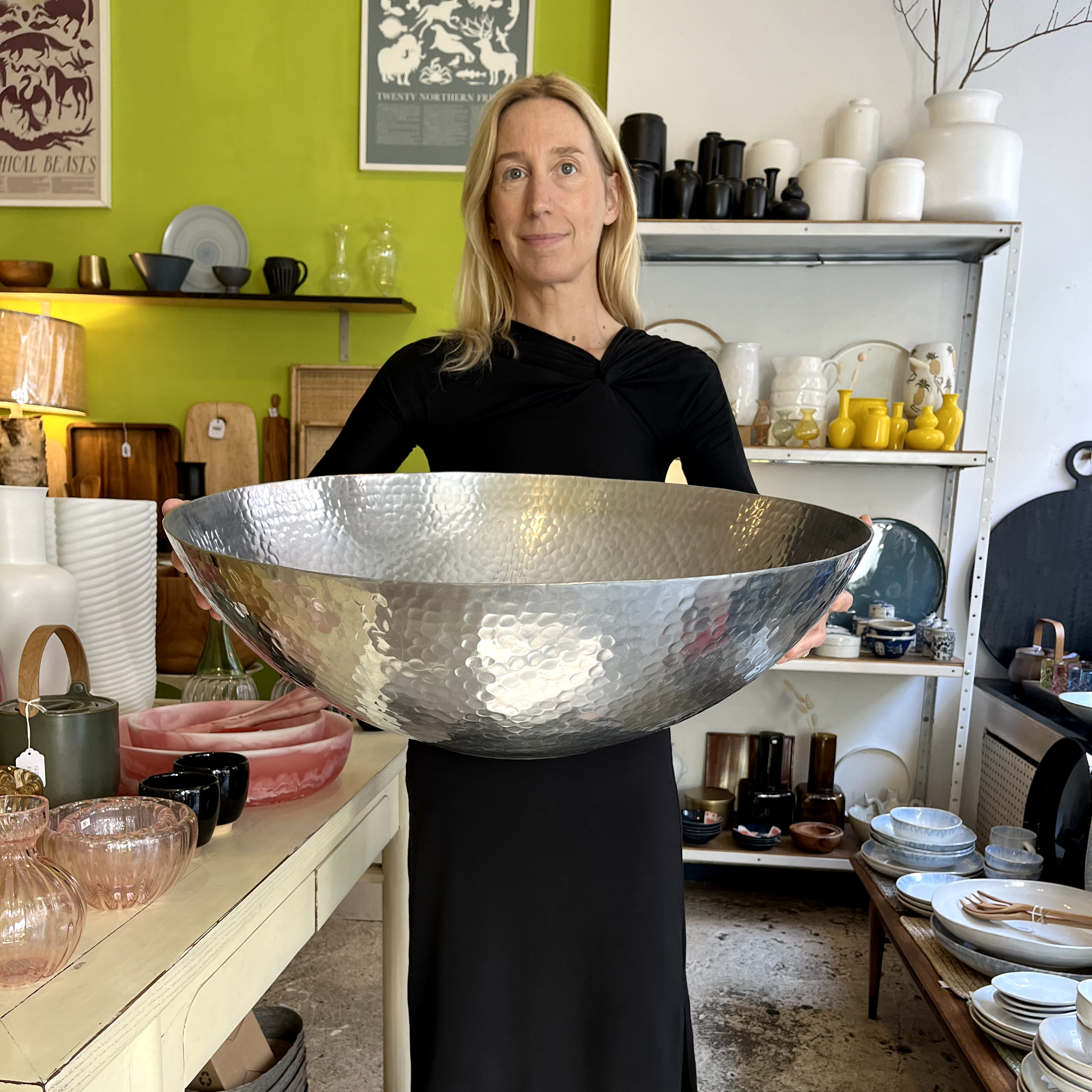 Extra Large Hammered Metal Serving Bowl
