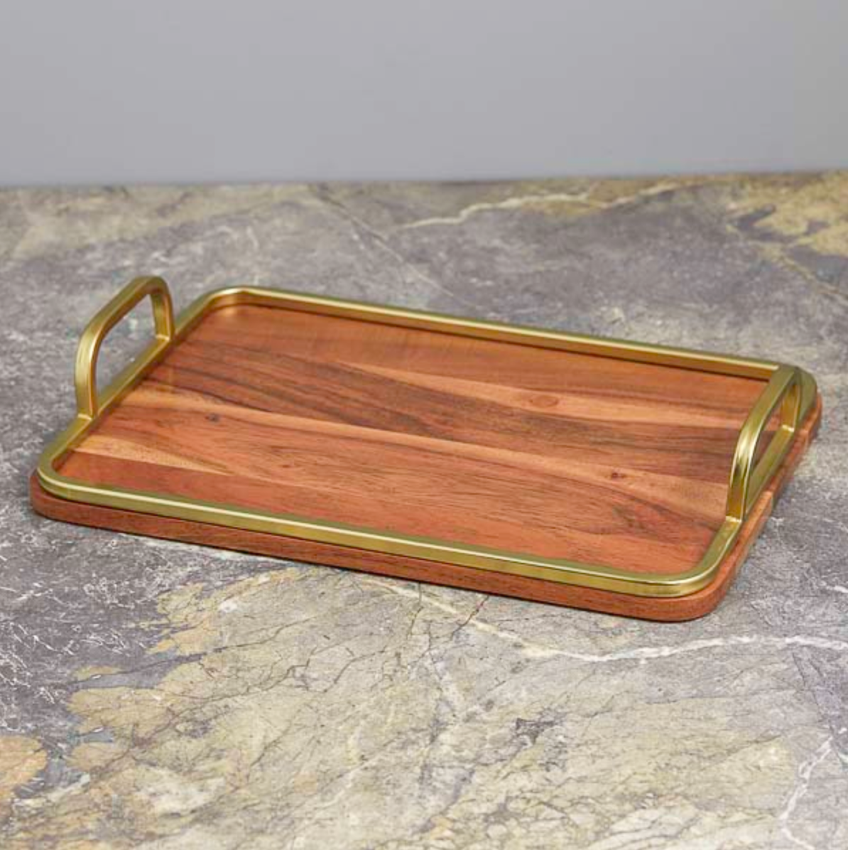 Mango Wood and Brass Tray