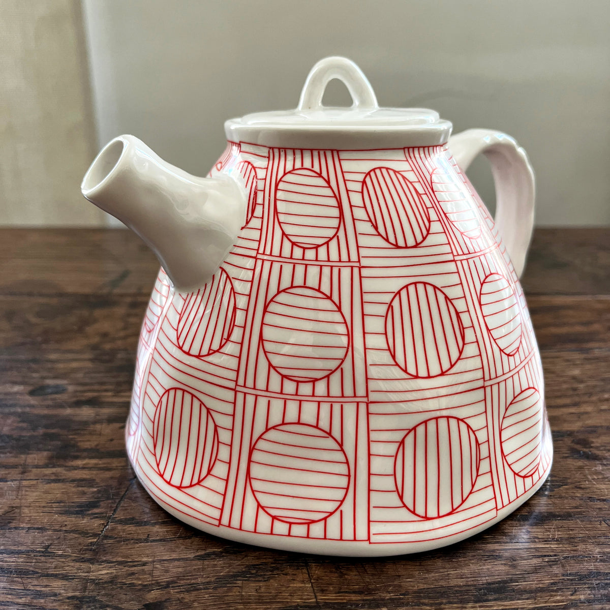 Mid-Century Crown Baccara "Di Punti" Red Geometric Porcelain Teapot