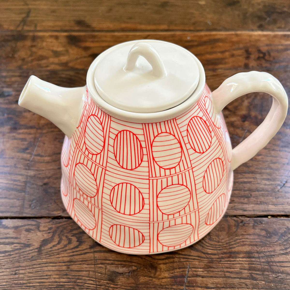 Mid-Century Crown Baccara "Di Punti" Red Geometric Porcelain Teapot