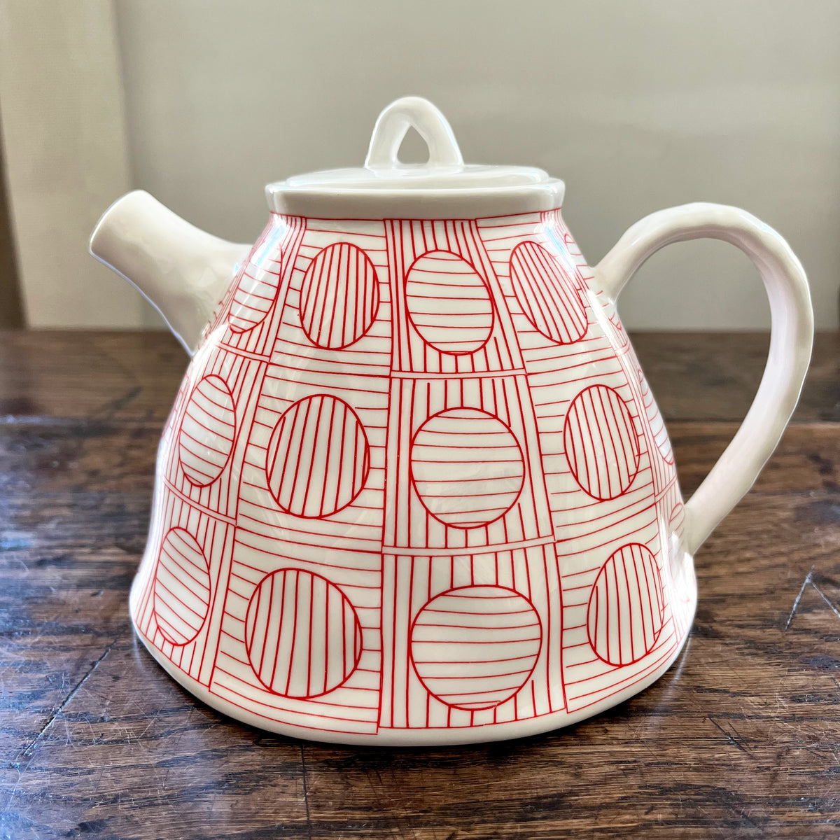 Mid-Century Crown Baccara "Di Punti" Red Geometric Porcelain Teapot