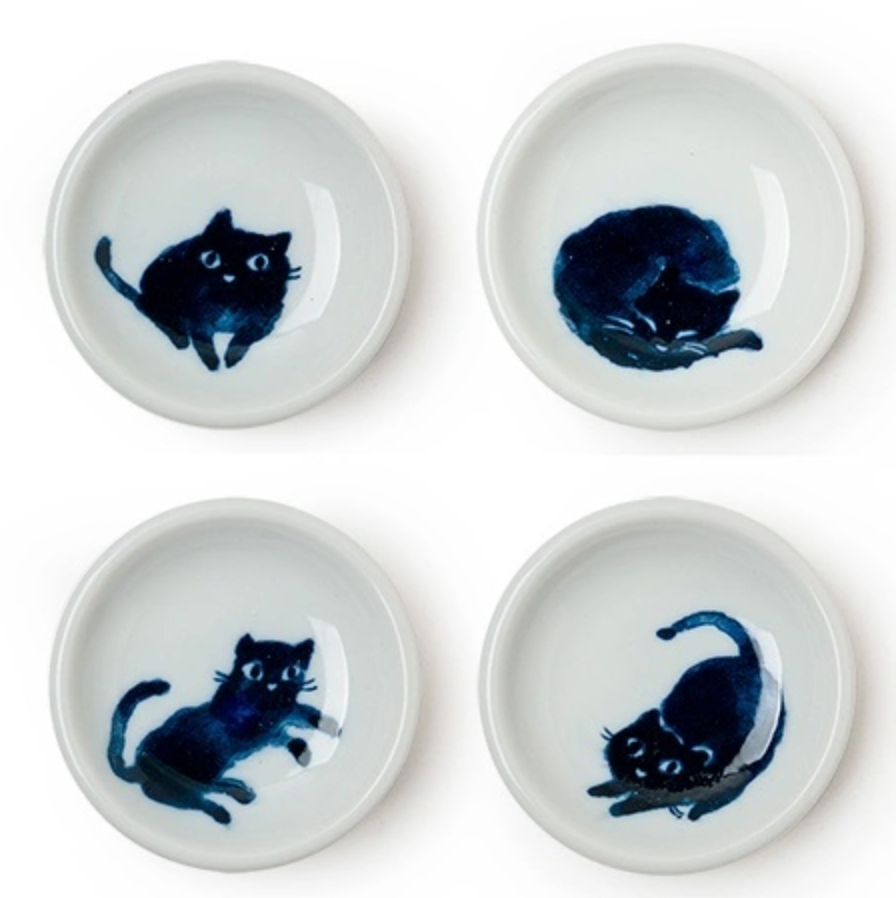 Midnight Cat Sauce Plates, Set of 4