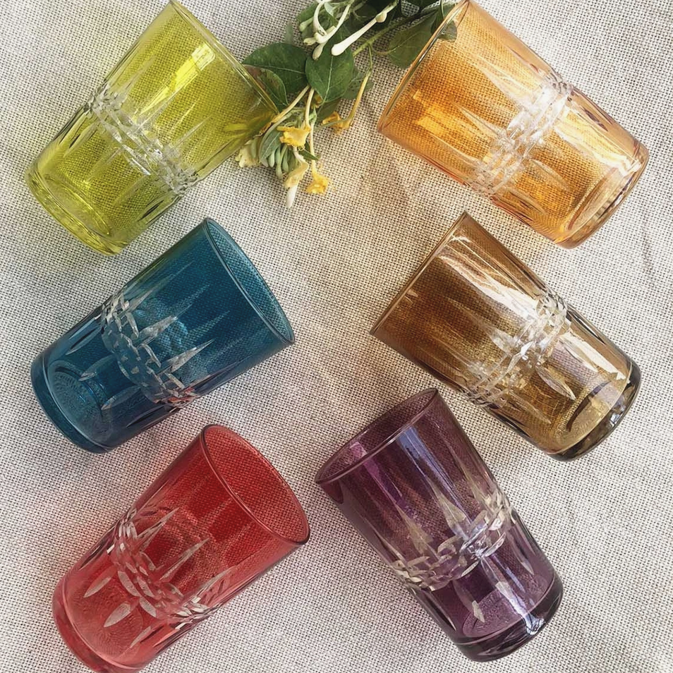 Moroccan Carved Crystal Tea Glass, Set of 6