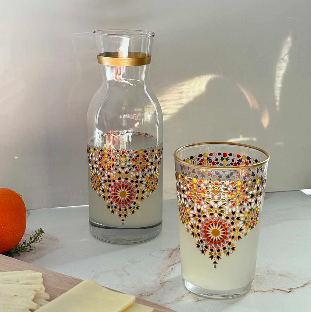 Moroccan Hand Painted Mosaic Tea Glass, Set of 2