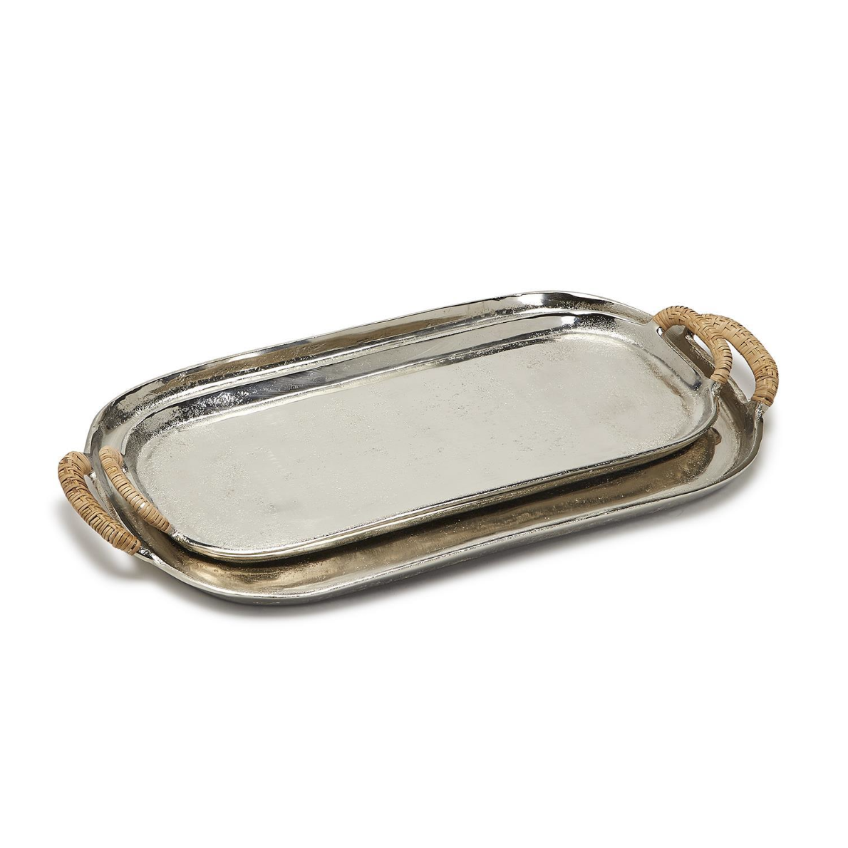 Nickel Tray with Rattan