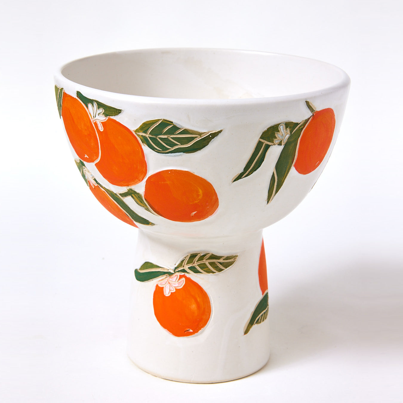 Hand Carved Pedestal Bowl, Oranges
