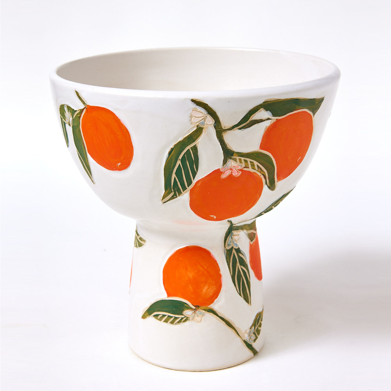 Hand Carved Pedestal Bowl, Oranges
