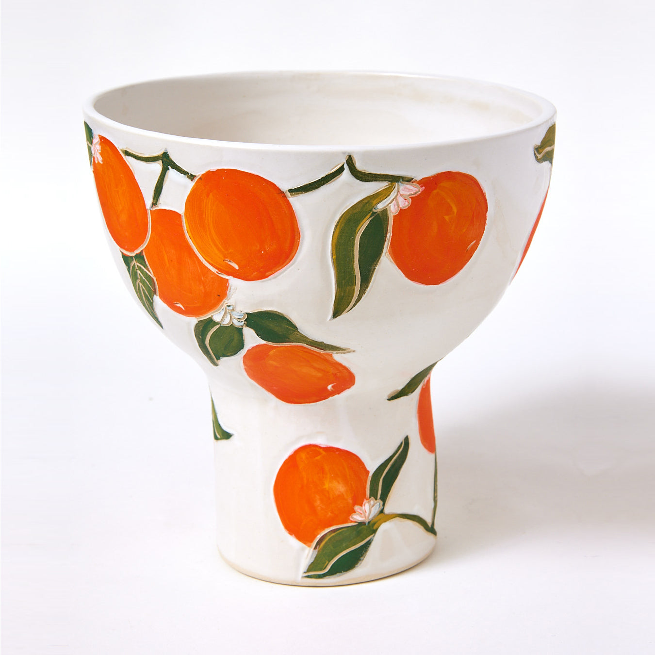 Hand Carved Pedestal Bowl, Oranges