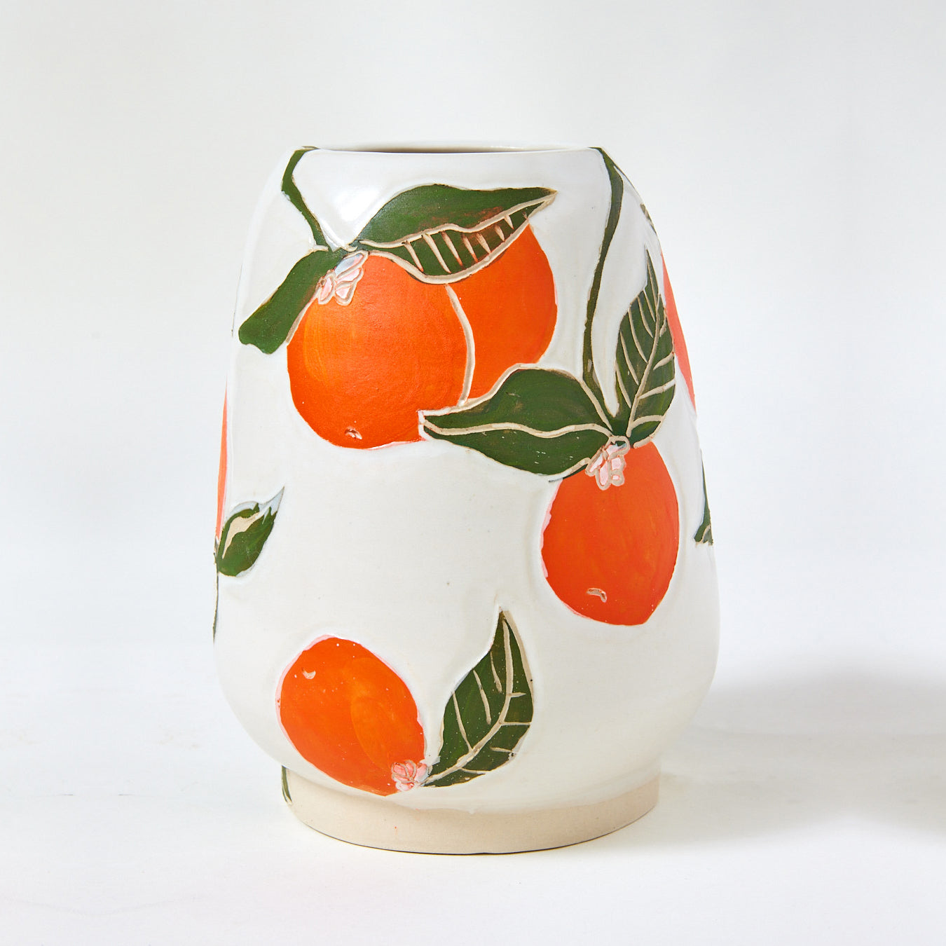 Hand Carved Short Orange Vase