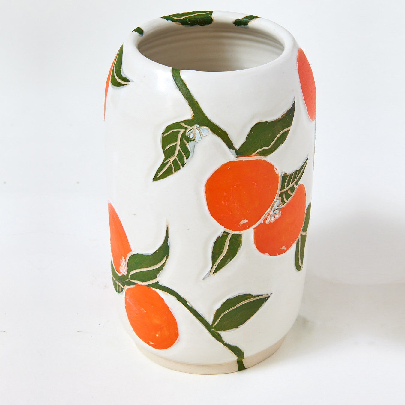 Hand Carved Tall Orange Vase