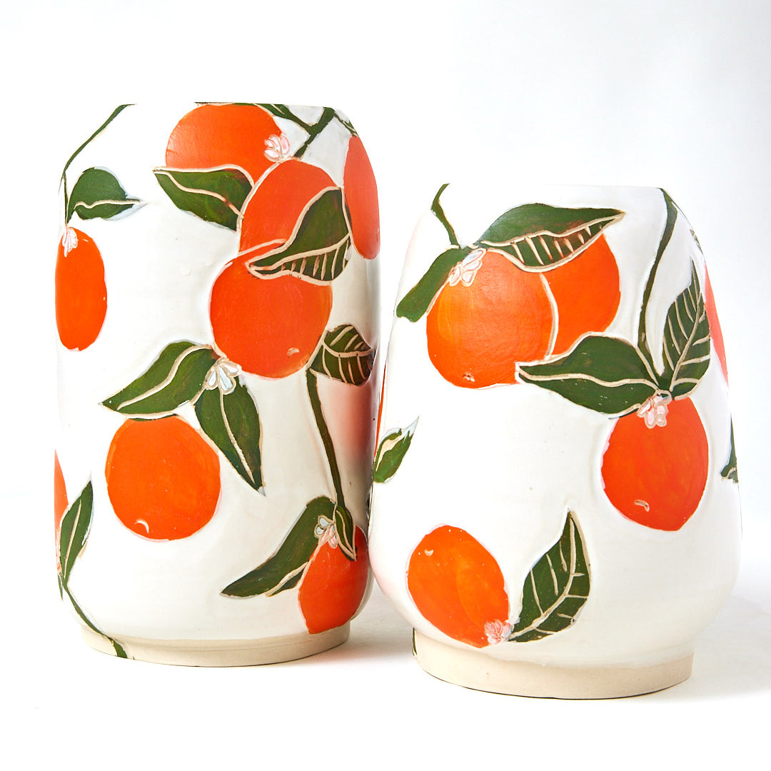 Hand Carved Tall Orange Vase