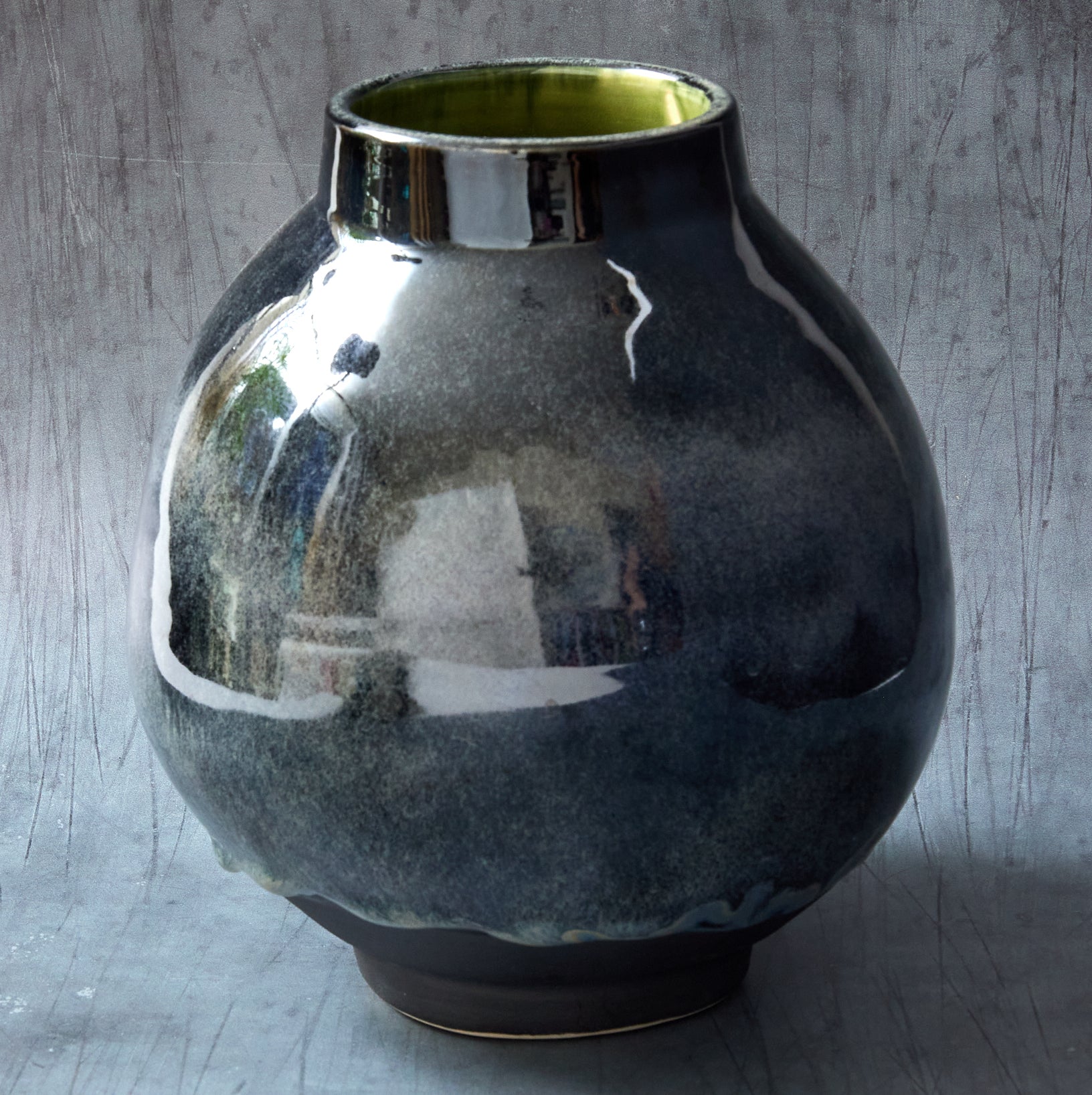 Tall Stoneware Black Spearmint Vase