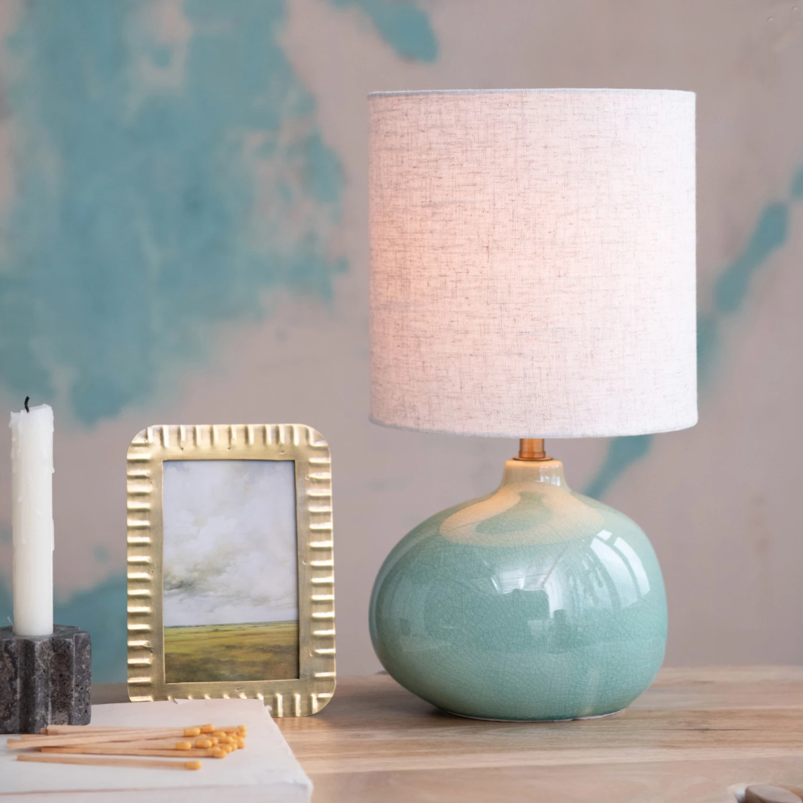 Organic Aqua Stoneware Table Lamp