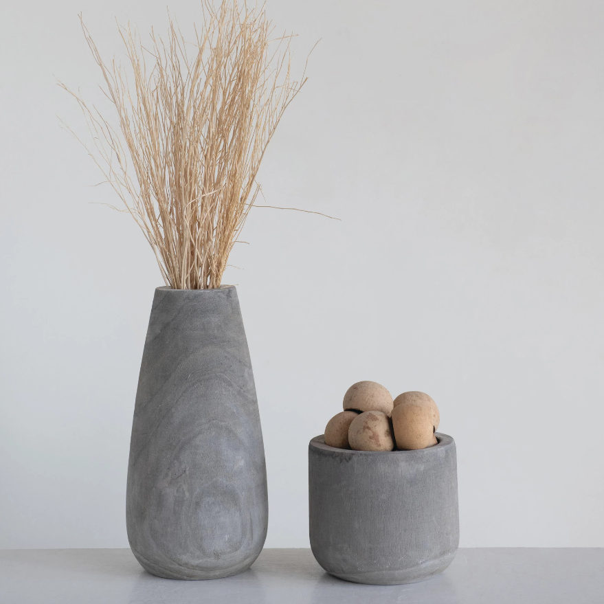 Grey Paulownia Wood Vase, Tall