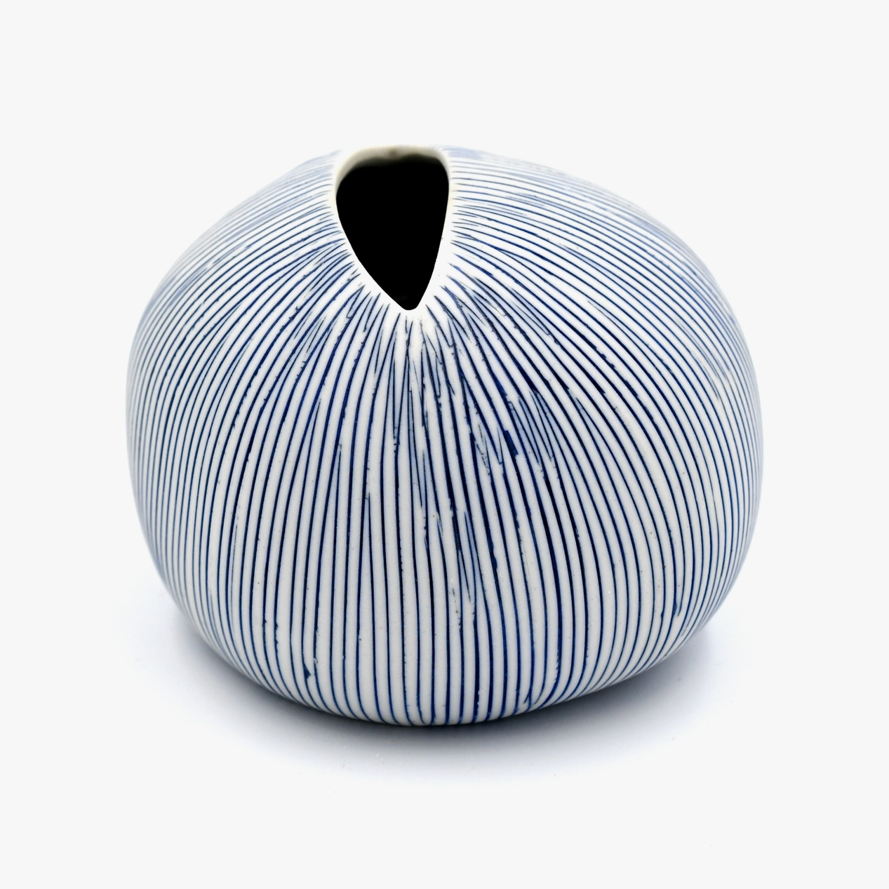 Handmade Pebble Vase, Blue Lines
