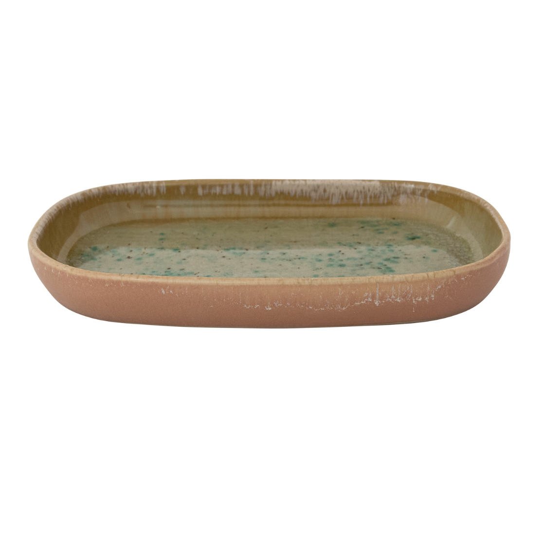 Pink Stoneware Platter w/Aqua Crackle Glaze