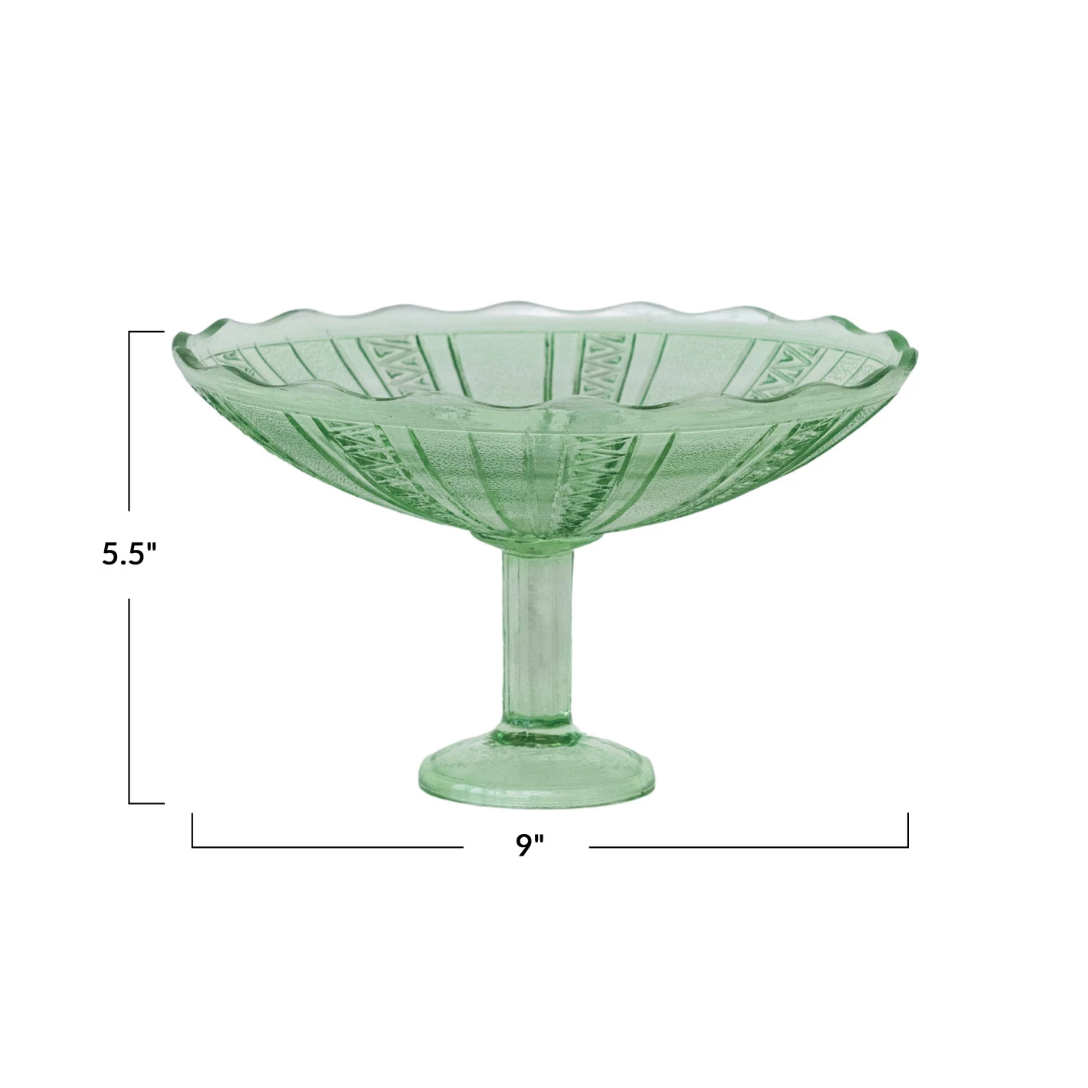 Pressed Green Glass Footed Bowl