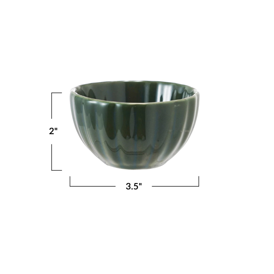 Ribbed Stoneware Sauce Bowl, Green