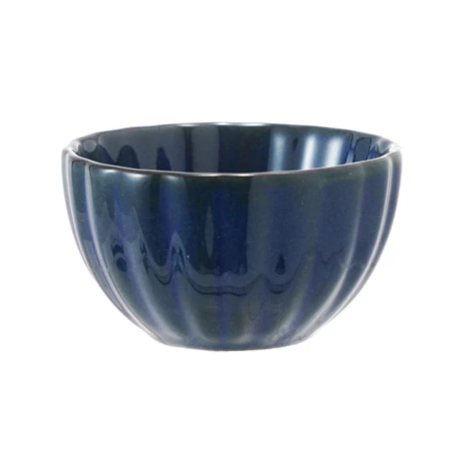 Ribbed Stoneware Sauce Bowls, Blue
