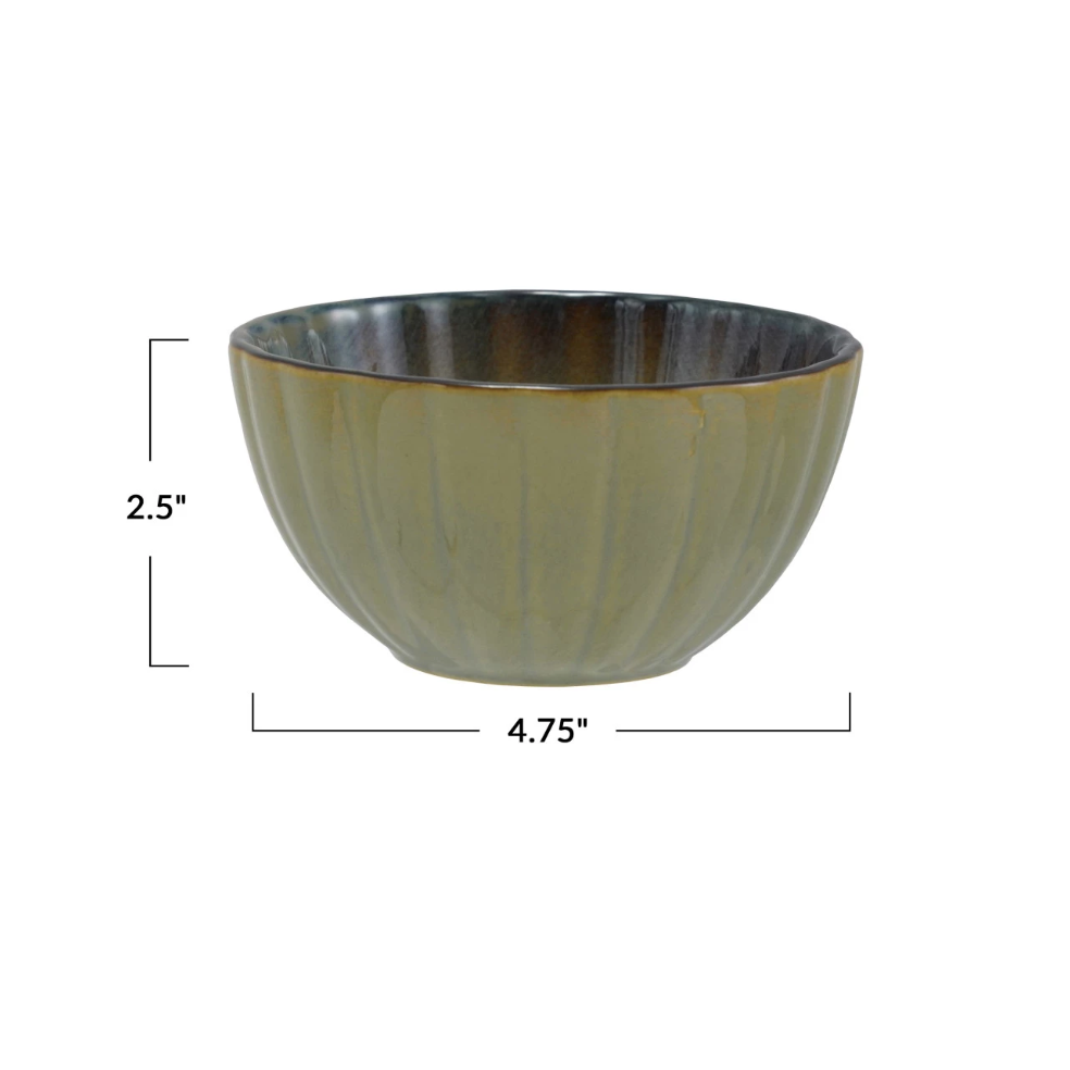 Ribbed Stoneware Sauce Bowls, Sage Green