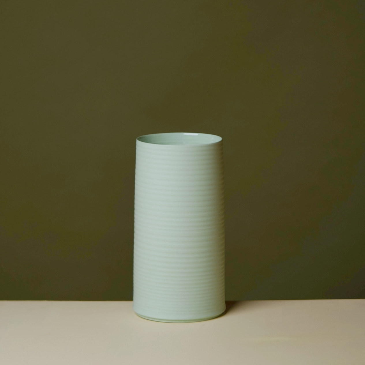 Ribbed Porcelain Vase, Mint