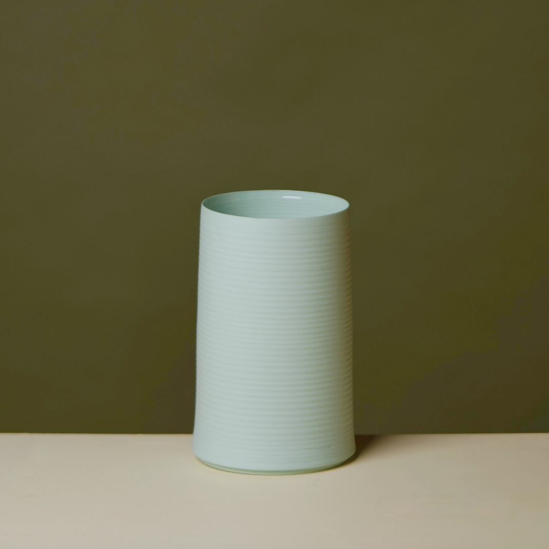 Ribbed Porcelain Vase, Mint