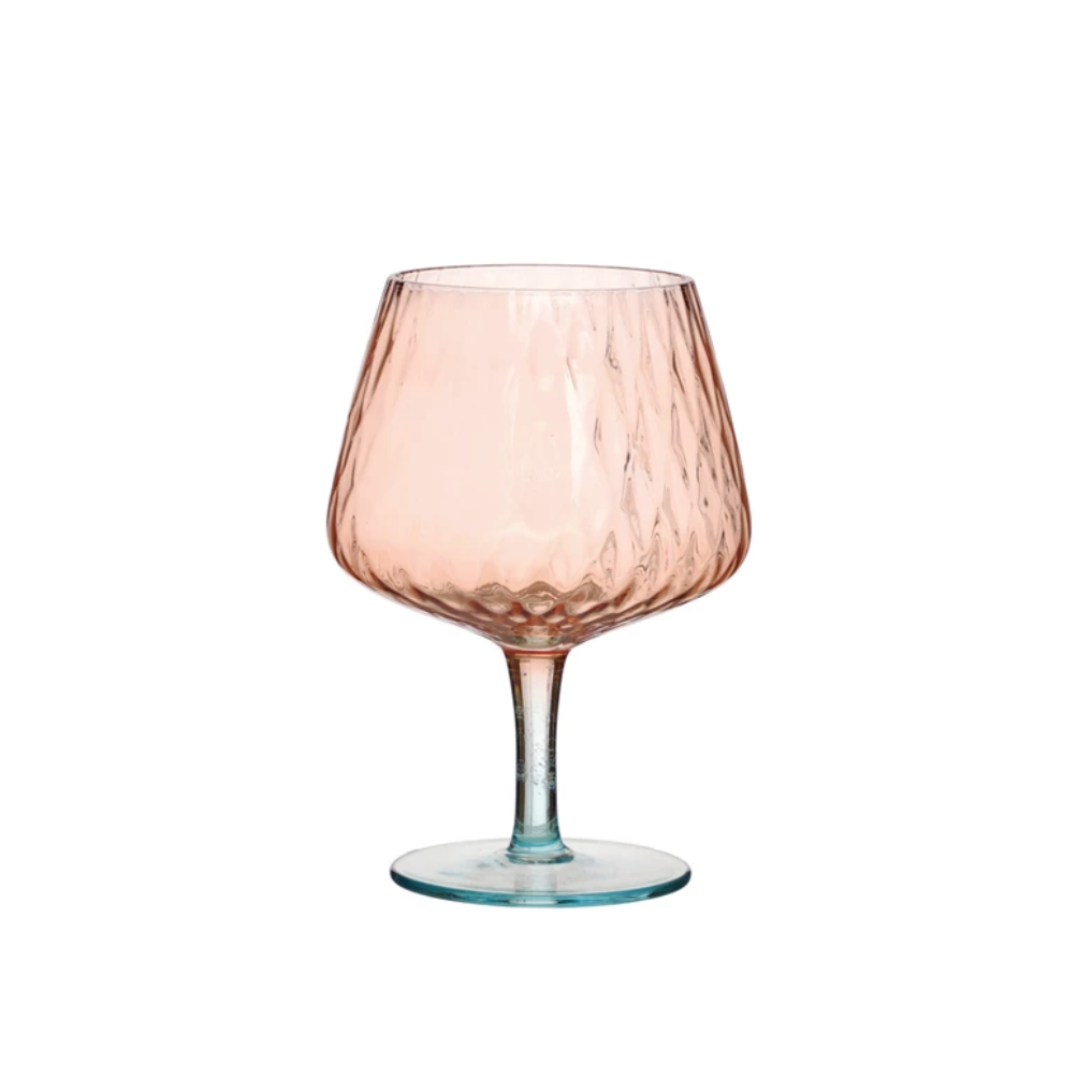 Pink Ribbed Wine Glass