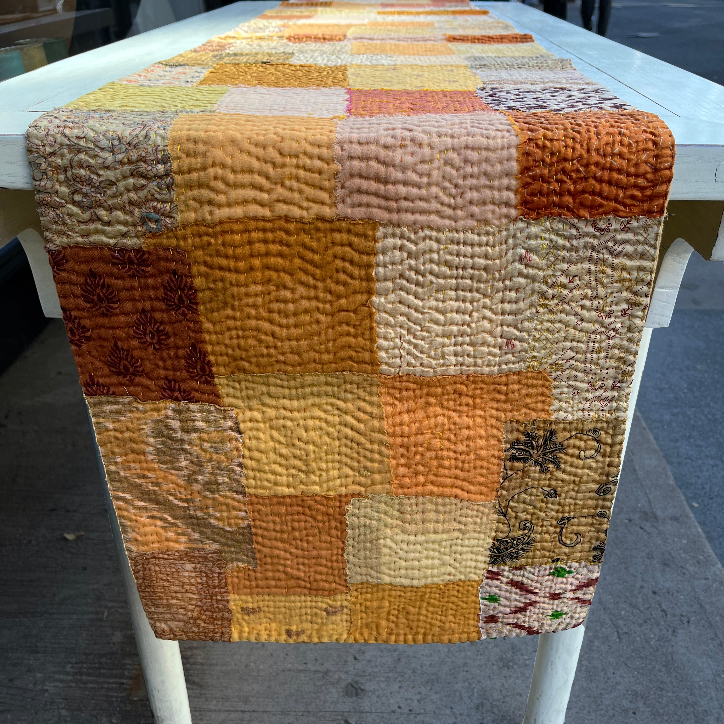 Handmade Vintage Kantha Table Runner, Golden