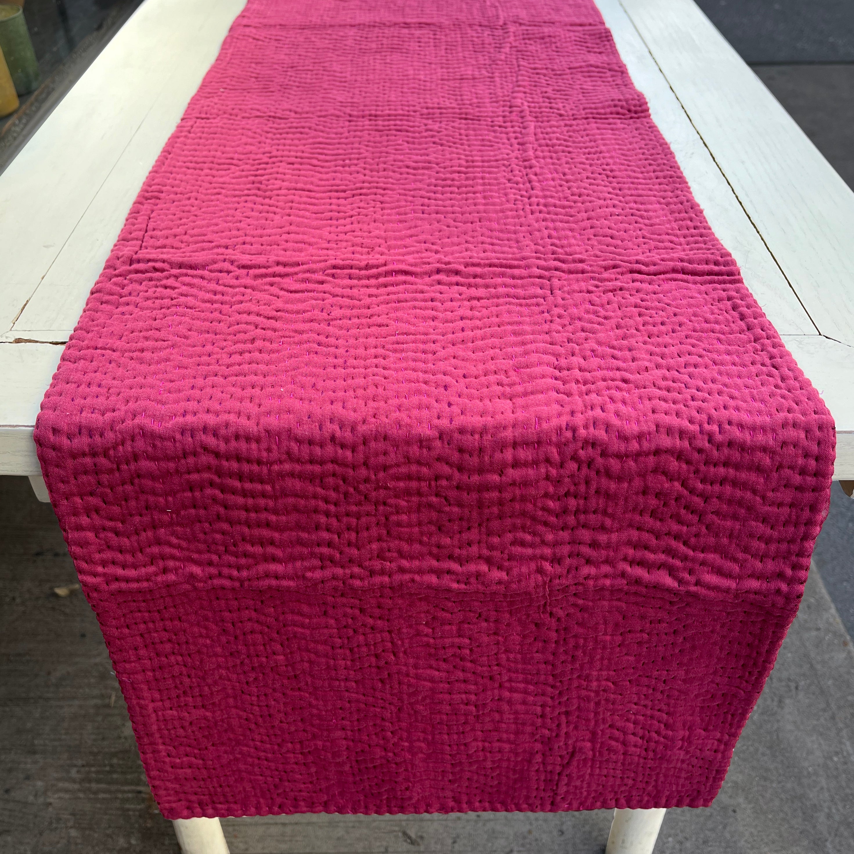 Handmade Vintage Kantha Table Runner, Pink