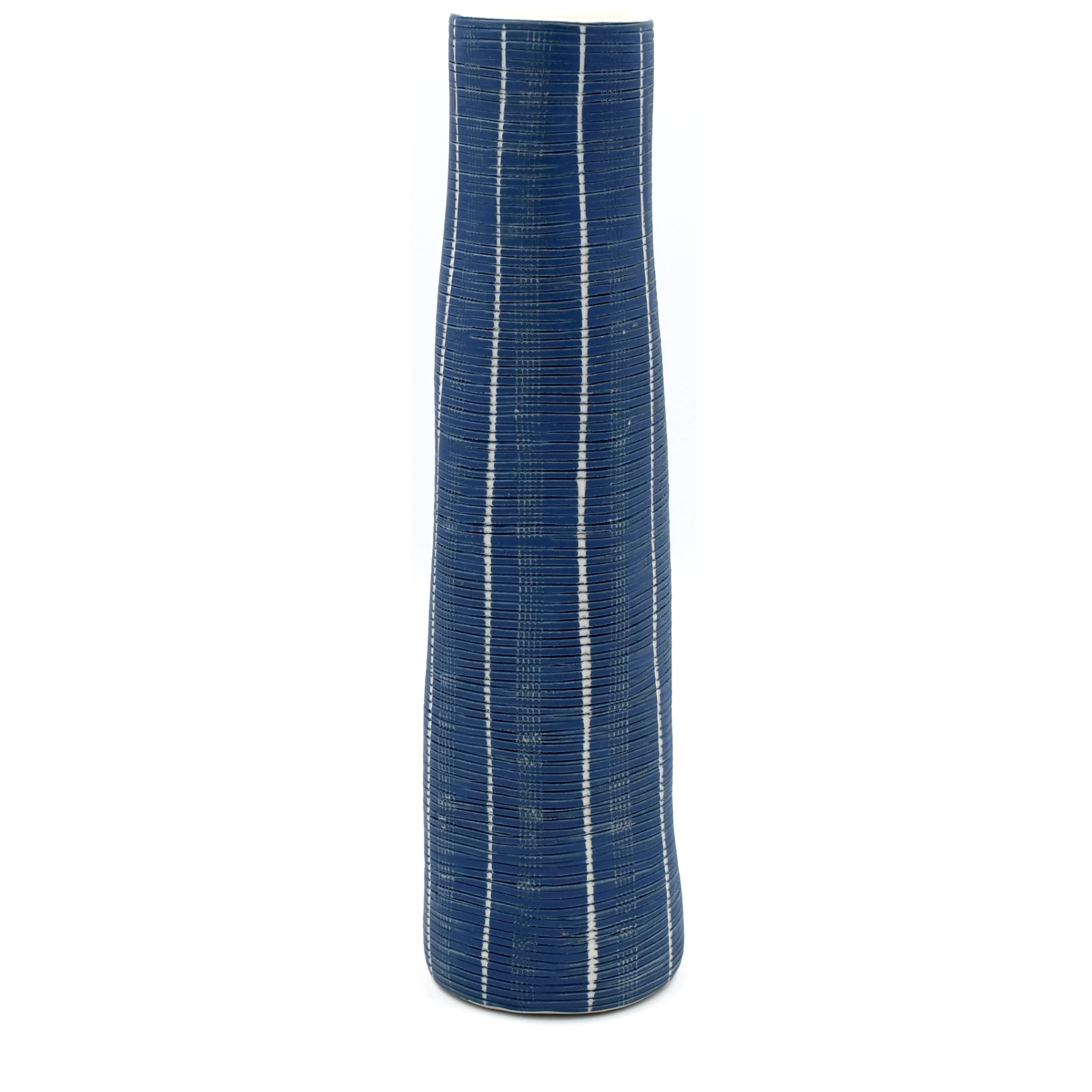 Handmade Long Coral Bud Vase, Indigo Stripe