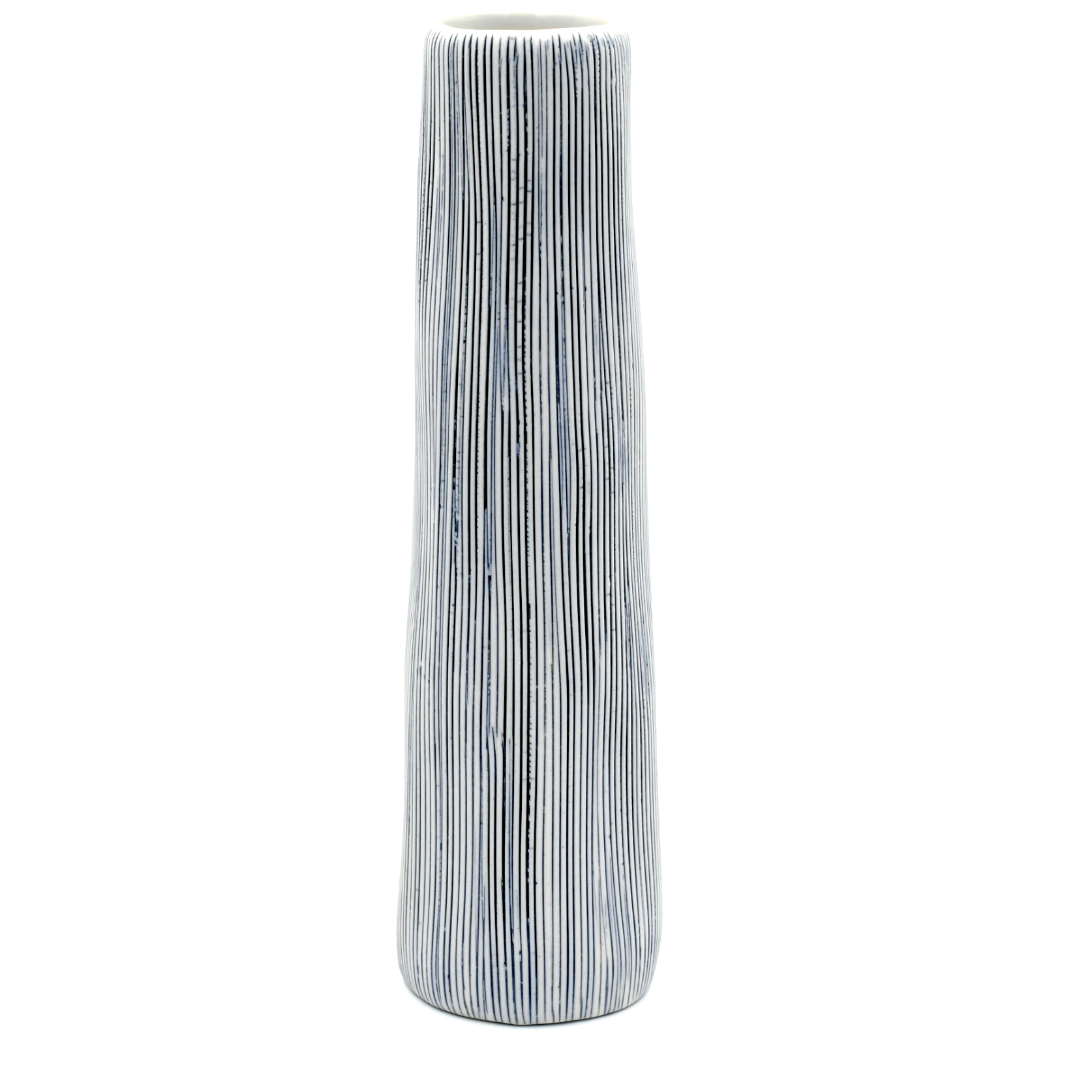 Handmade Long Coral Bud Vase, Blue Lines