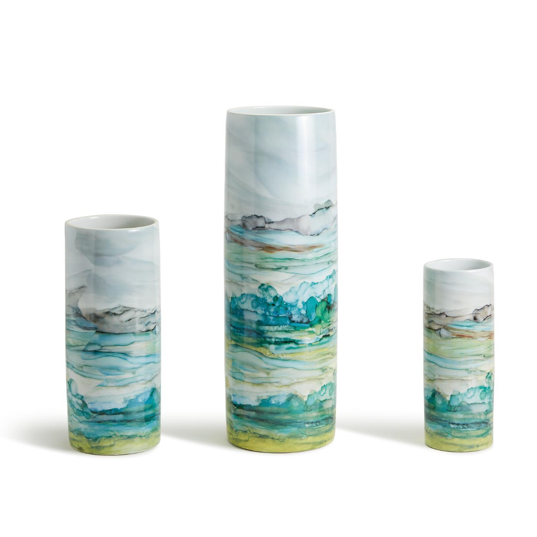 Tall Cylinder Vase, Aqua Sea